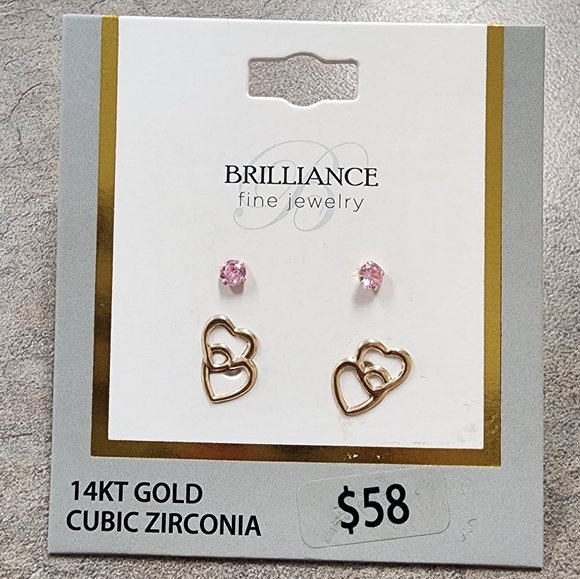 Brilliance Fine Jewelry Jewelry - Brilliance Fine Jewelry Girl’s 14kt Yellow Gold Cubic Zirconia and Double Heart